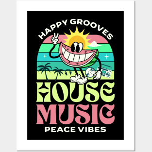 HOUSE MUSIC  - Happy Grooves , Peace Vibes (white/lime/pink) Posters and Art